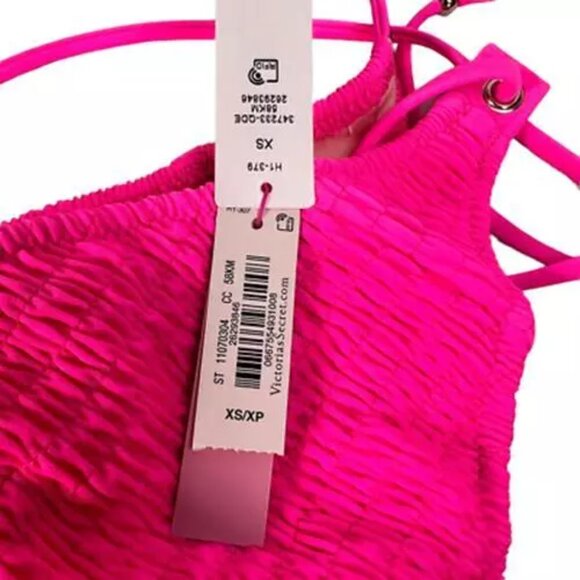 Victoria’s Secret Swim Womens Bikini Top Pink Padded V Neck Ruched Tassel XS NEW - Picture 8 of 9